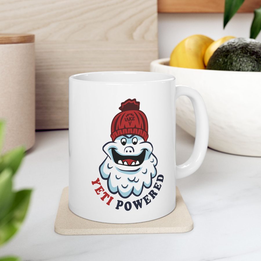 lake arrowhead coffee mug with our exclusive winter yeti powered artwork