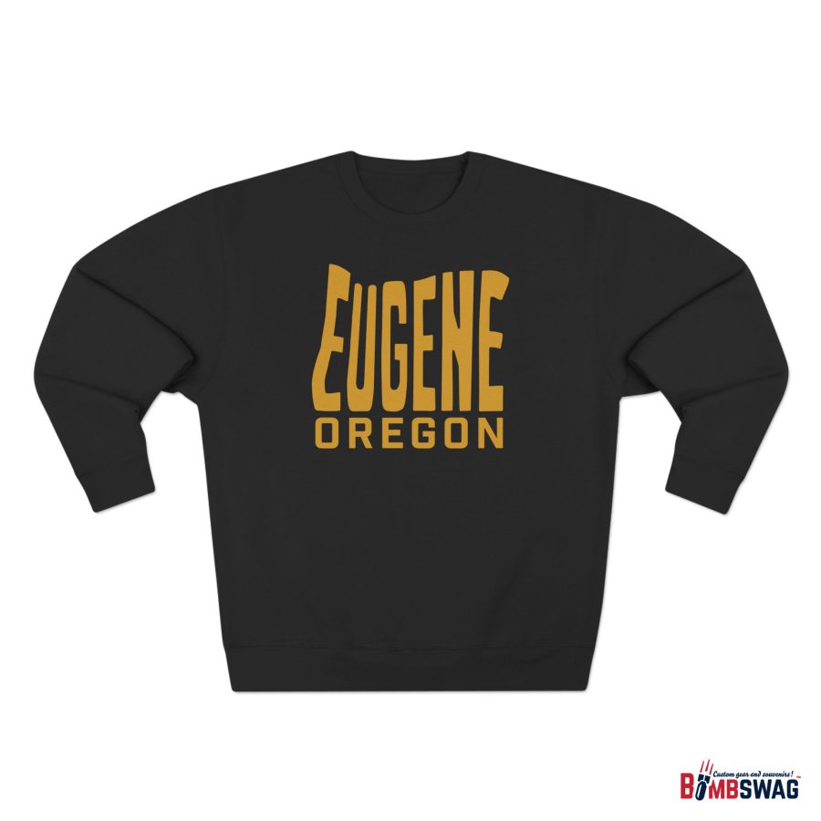 eugene premium crewneck sweatshirt with custom state shaped typeface