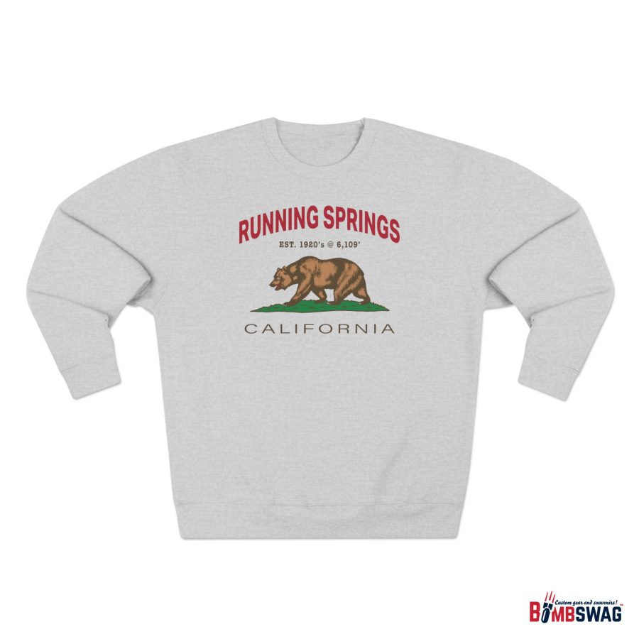 running springs, ca premium california bear crewneck sweatshirt with est. date + elevation