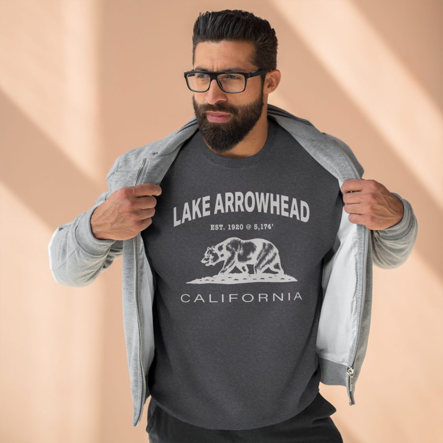 lake arrowhead premium california bear crewneck sweatshirt with est. date + elevation