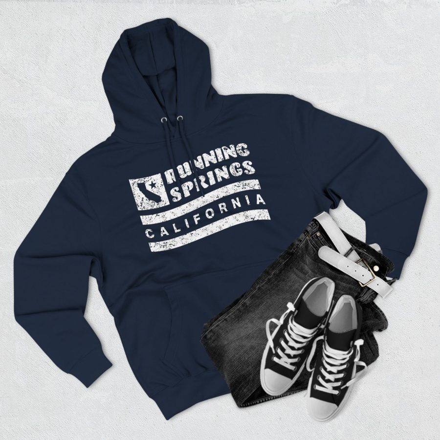 running springs premium hoodie with our flag wave, star, and state shape design