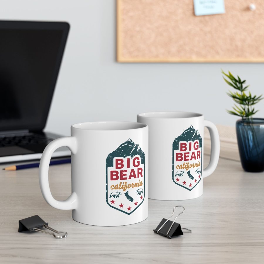 big bear coffee mug with our mountain, state, bears, and stars design