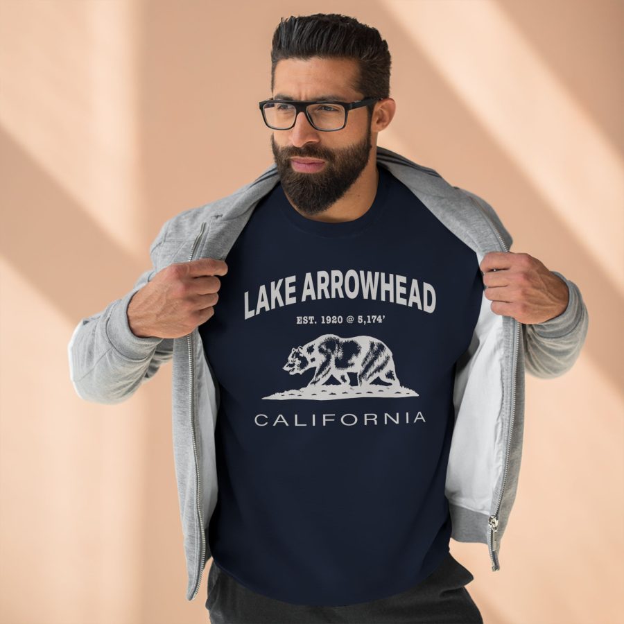 lake arrowhead premium california bear crewneck sweatshirt with est. date + elevation