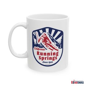 running springs coffee mug with our classic snow ski badge design