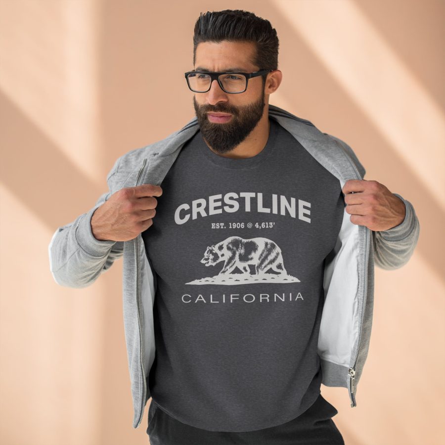 crestline, ca premium california bear crewneck sweatshirt with est. date + elevation