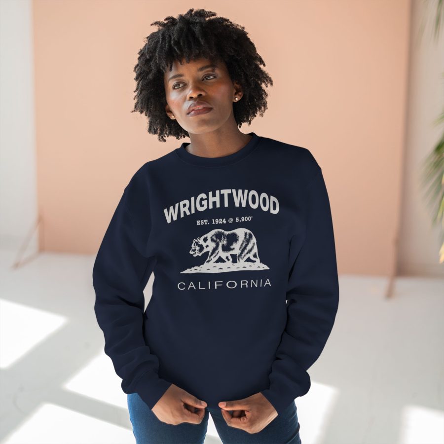 wrightwood, ca premium california bear crewneck sweatshirt with est. date + elevation