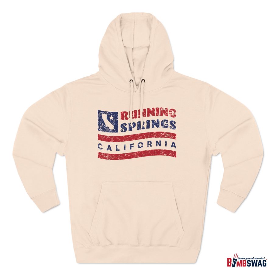 running springs premium hoodie with our flag wave, star, and state shape design