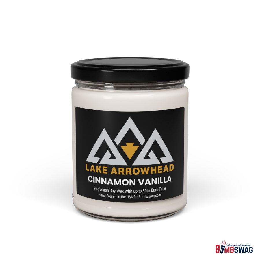 lake arrowhead candle with our black gold three peak arrowhead label art 9 oz blended soy wax