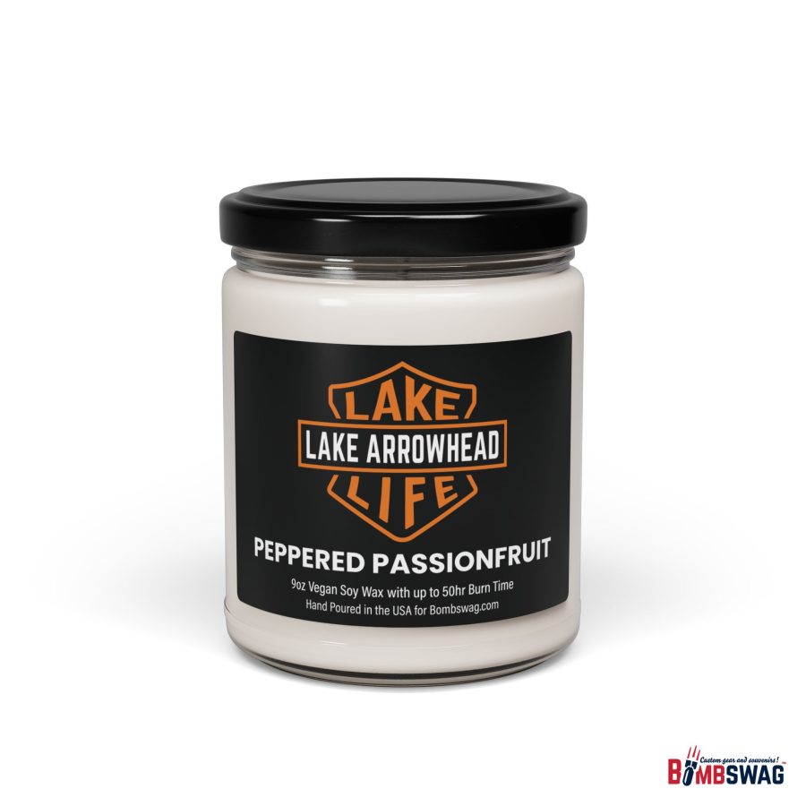 lake arrowhead candle with our signature lake life shield label art 9oz blended soy wax