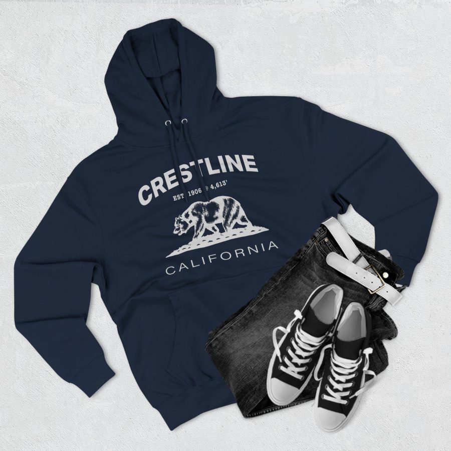 crestline, ca premium california bear hoodie with est. date and elevation