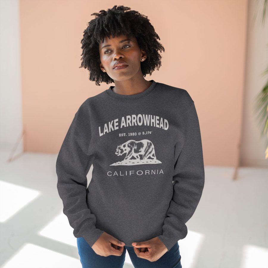 lake arrowhead premium california bear crewneck sweatshirt with est. date + elevation