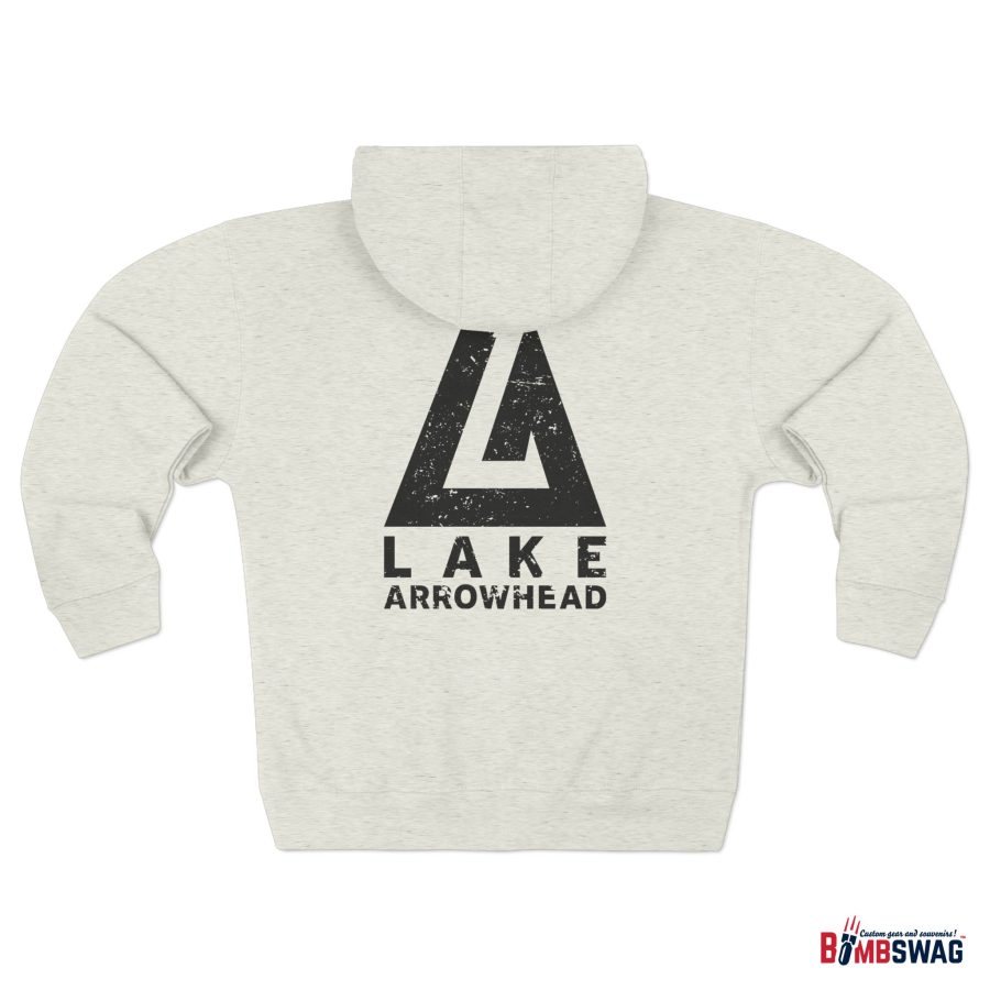 lake arrowhead premium zip hoodie with our official modern la mountain peak on the back