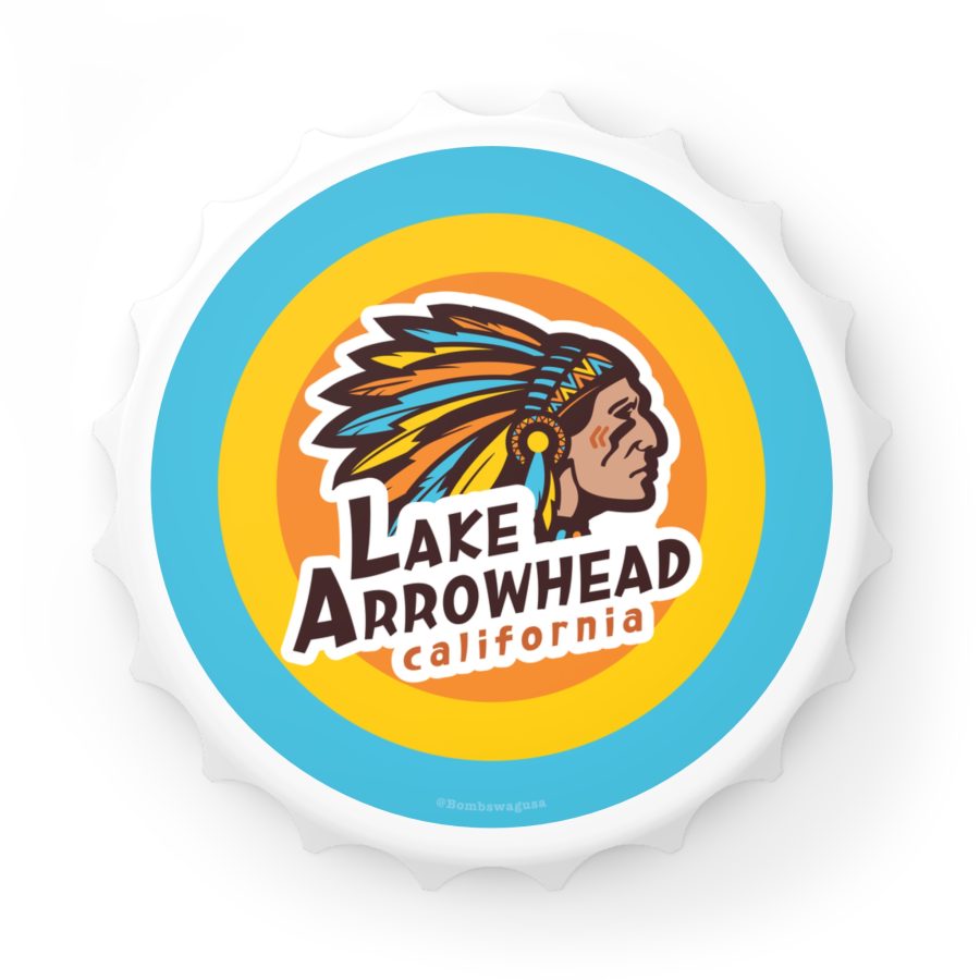 lake arrowhead bottle opener refrigerator magnet with our native american artwork