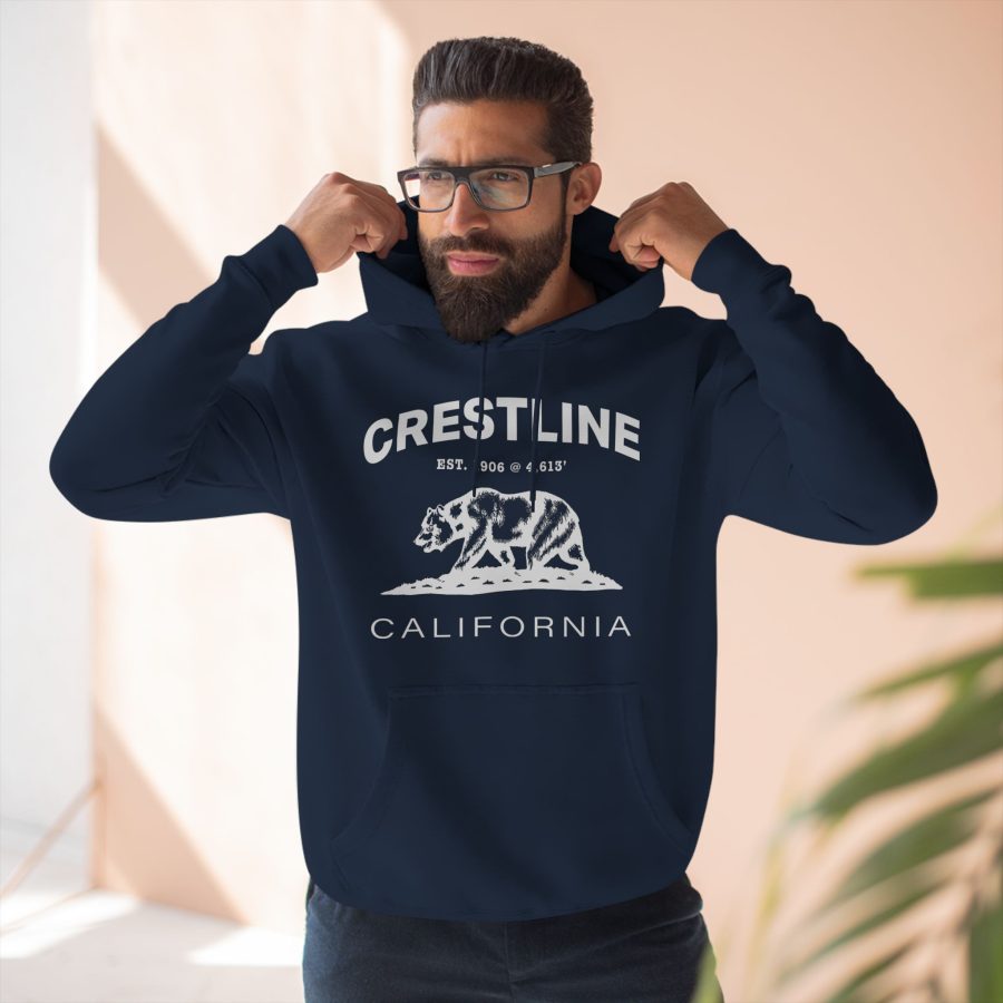 crestline, ca premium california bear hoodie with est. date and elevation