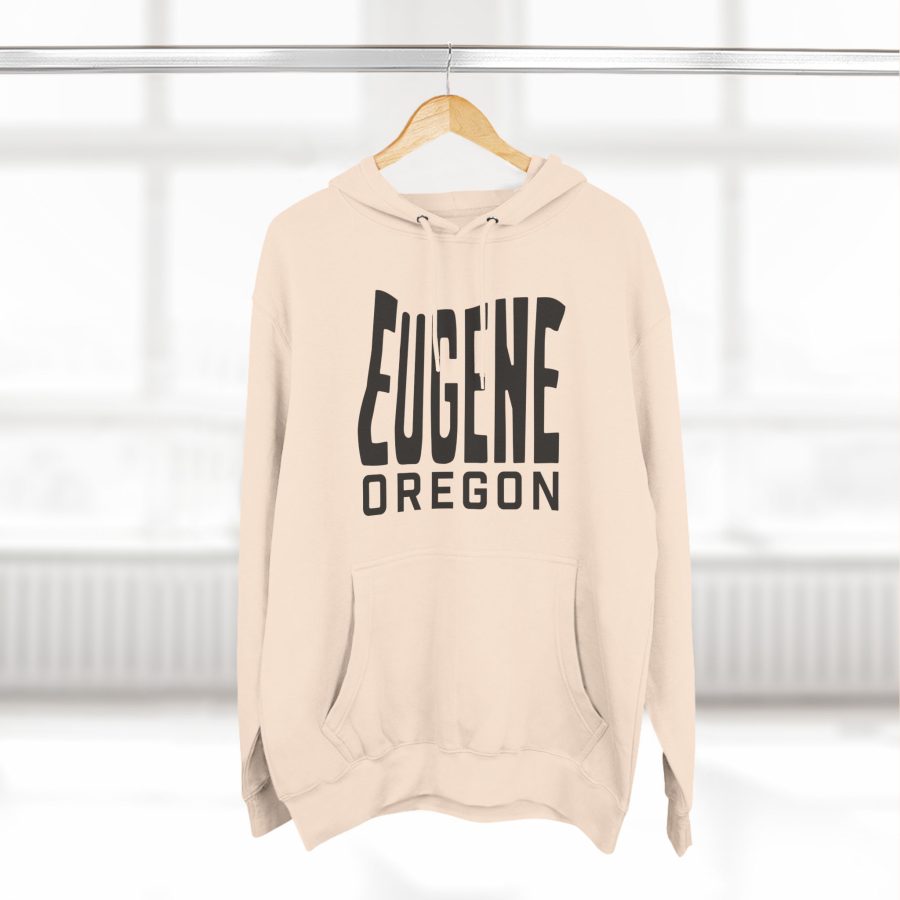 eugene oregon premium hoodie with custom state shaped typeface