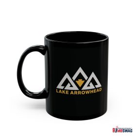 lake arrowhead black coffee mug with our black gold three peak arrowhead design