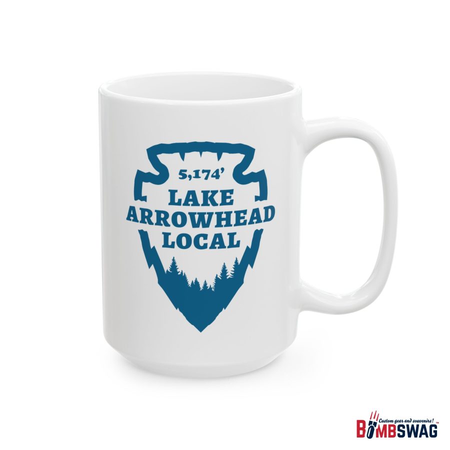 lake arrowhead local mug with our signature arrowhead in blue on white design