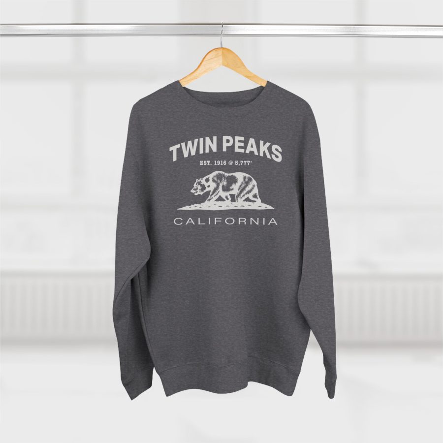 twin peaks, ca premium california bear crewneck sweatshirt with est. date + elevation