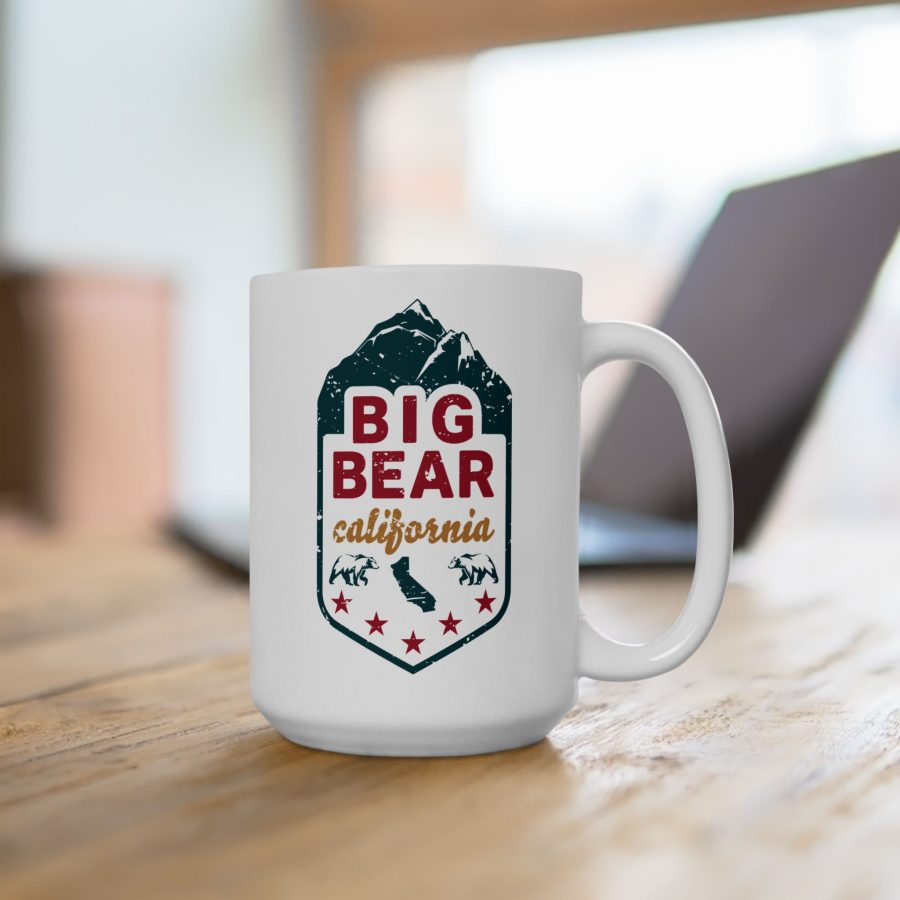 big bear coffee mug with our mountain, state, bears, and stars design