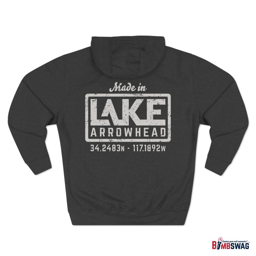 lake arrowhead premium modern la stamp hoodie with map coordinates