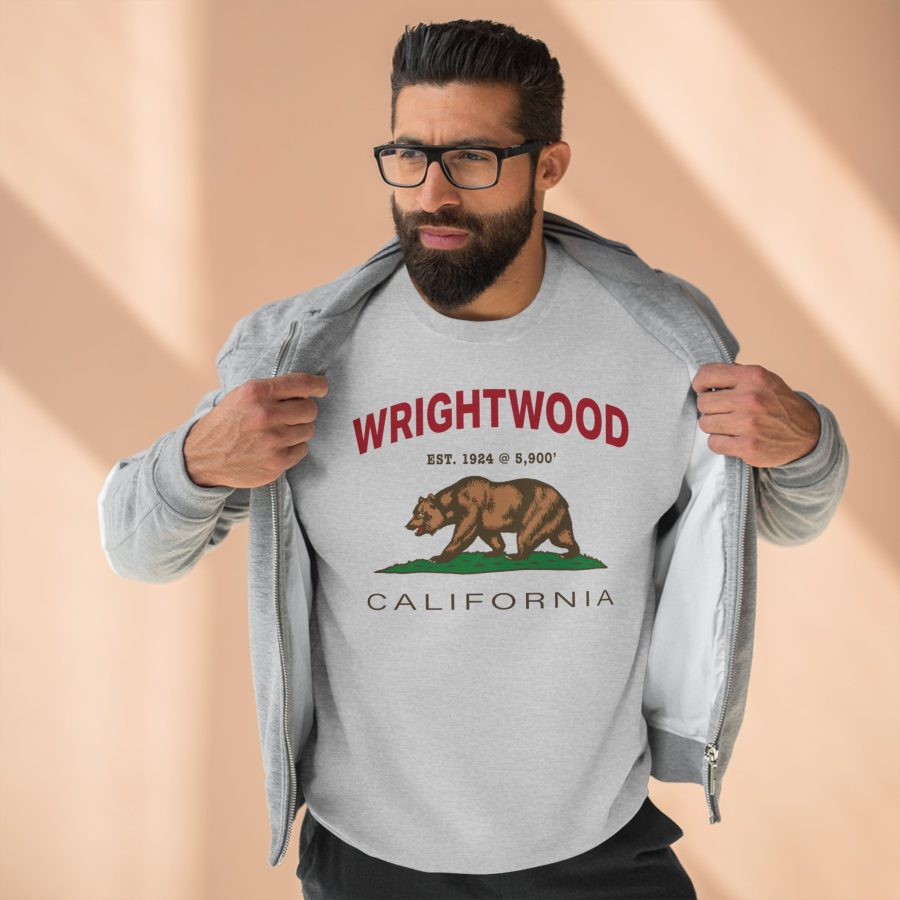 wrightwood, ca premium california bear crewneck sweatshirt with est. date + elevation