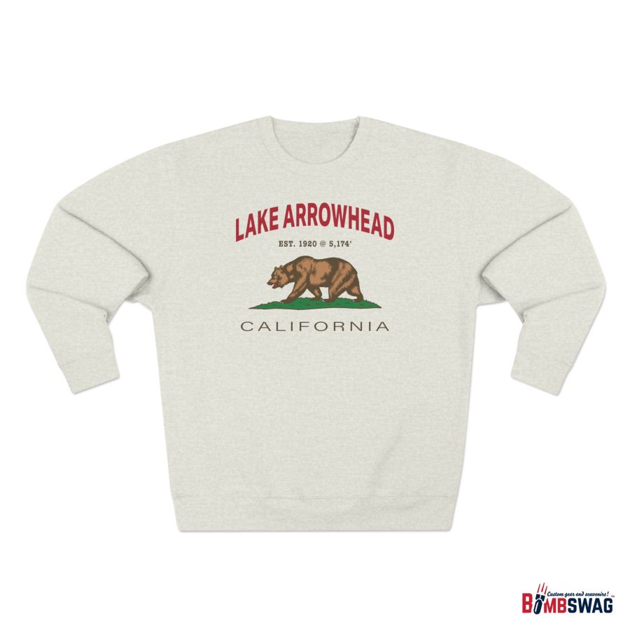 lake arrowhead premium california bear crewneck sweatshirt with est. date + elevation