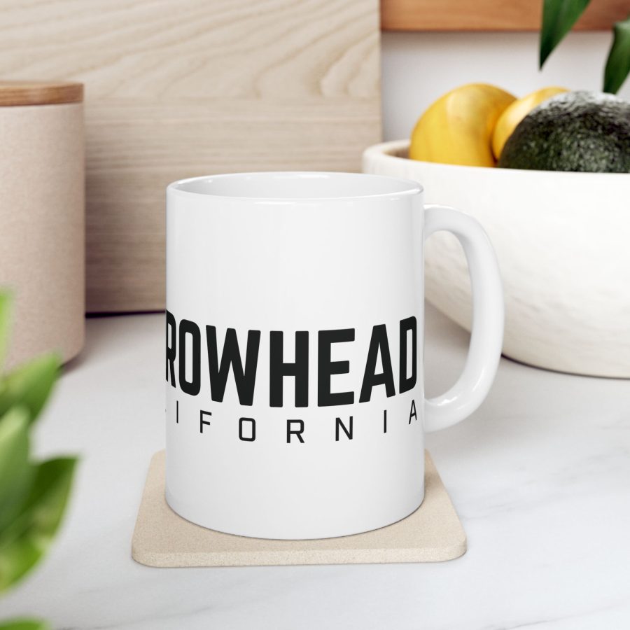 lake arrowhead coffee mug with our lgbtq+ arrowhead, heart, and font art