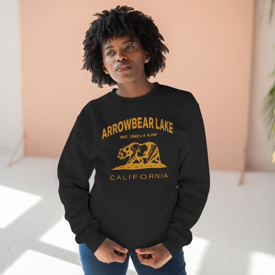 arrowbear lake premium california bear crewneck sweatshirt with est. date + elevation