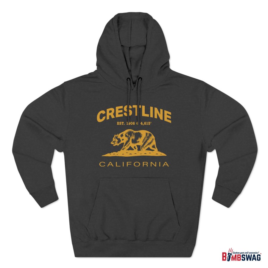 crestline, ca premium california bear hoodie with est. date and elevation