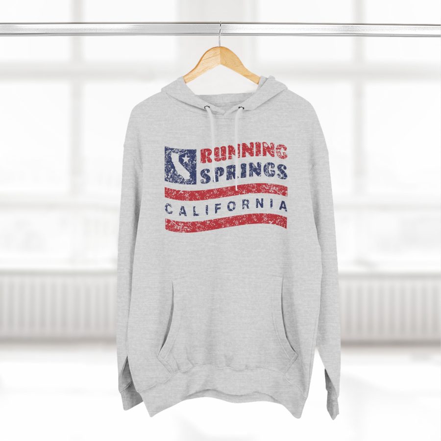 running springs premium hoodie with our flag wave, star, and state shape design