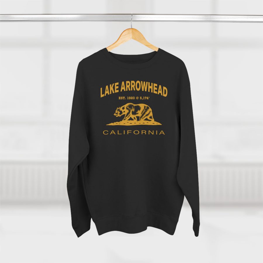 lake arrowhead premium california bear crewneck sweatshirt with est. date + elevation