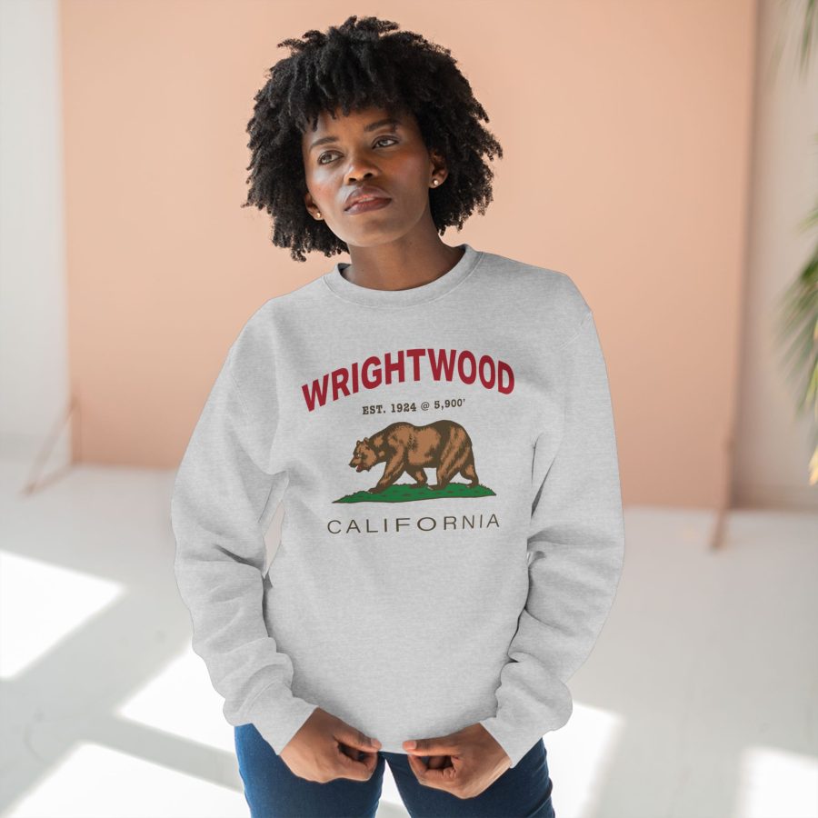 wrightwood, ca premium california bear crewneck sweatshirt with est. date + elevation