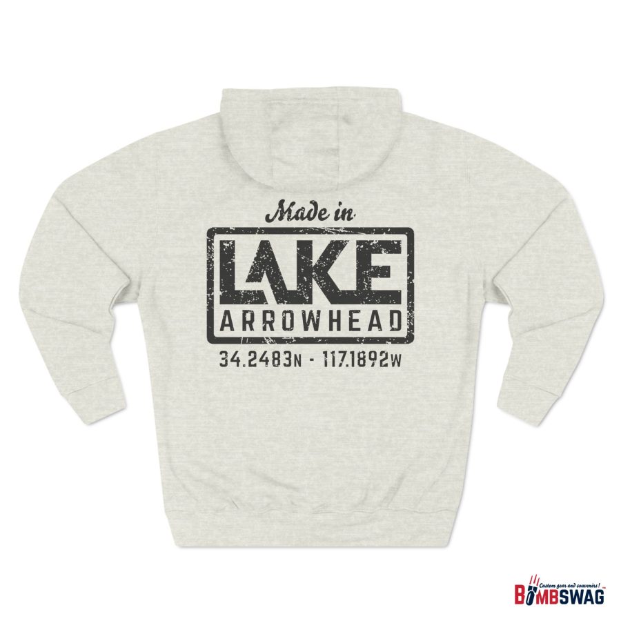 lake arrowhead premium modern la stamp hoodie with map coordinates