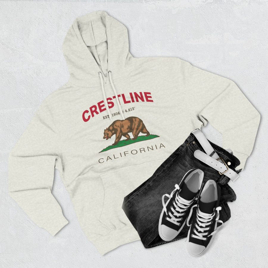 crestline, ca premium california bear hoodie with est. date and elevation