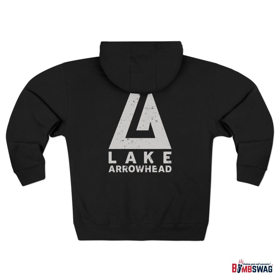 lake arrowhead premium zip hoodie with our official modern la mountain peak on the back