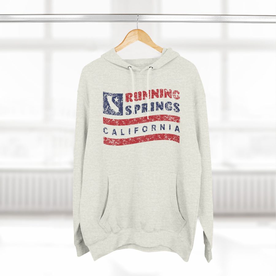 running springs premium hoodie with our flag wave, star, and state shape design