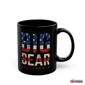 big bear black coffee mug styled with the american flag