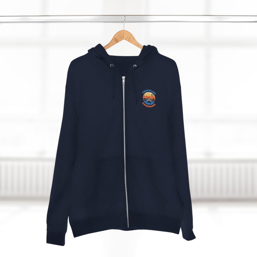 crestline, ca premium zip hoodie with our lakeside cabin sunset design