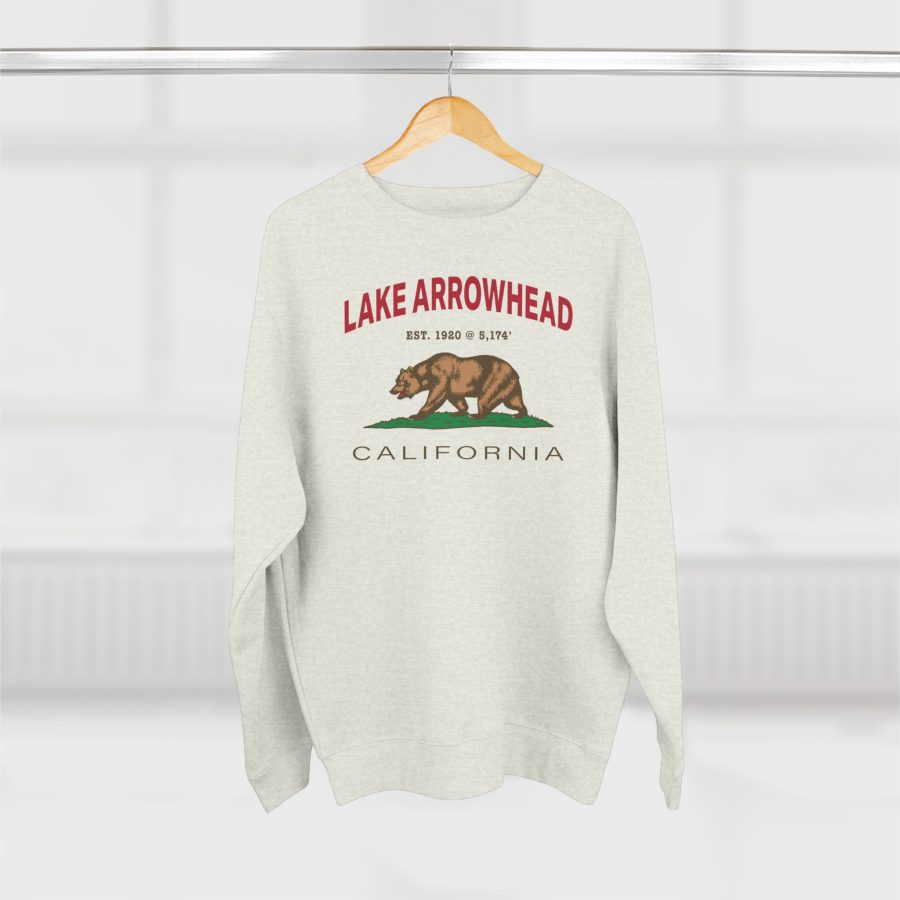 lake arrowhead premium california bear crewneck sweatshirt with est. date + elevation