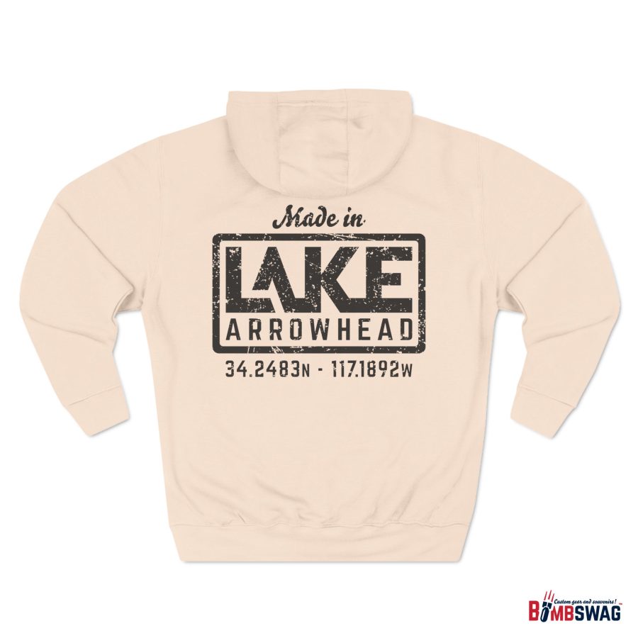 lake arrowhead premium modern la stamp hoodie with map coordinates