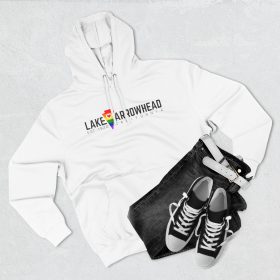 lake arrowhead premium lgbtq+ pride hoodie with a rainbow arrowhead