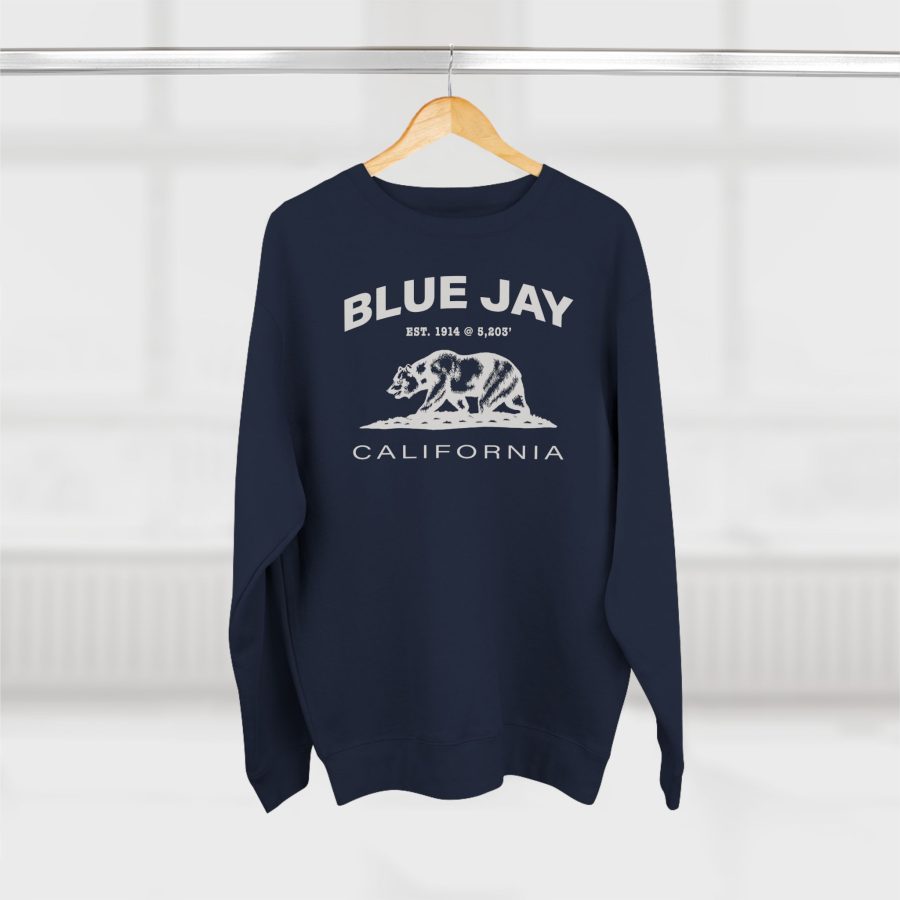 blue jay, ca premium california bear crewneck sweatshirt with est. date + elevation