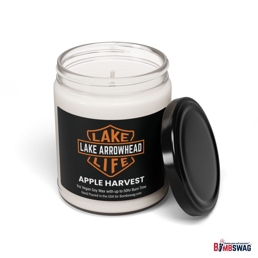 lake arrowhead candle with our signature lake life shield label art 9oz blended soy wax