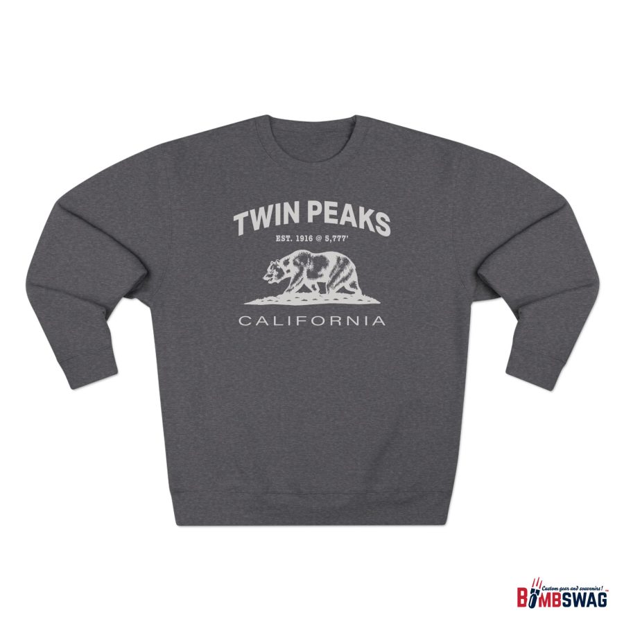 twin peaks, ca premium california bear crewneck sweatshirt with est. date + elevation