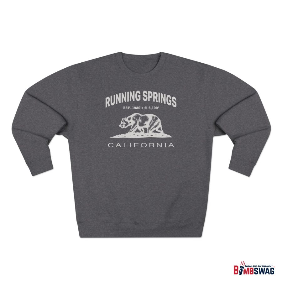 running springs, ca premium california bear crewneck sweatshirt with est. date + elevation