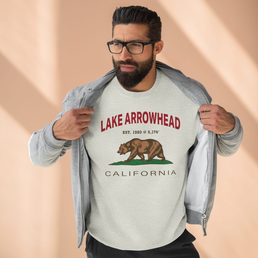 lake arrowhead premium california bear crewneck sweatshirt with est. date + elevation