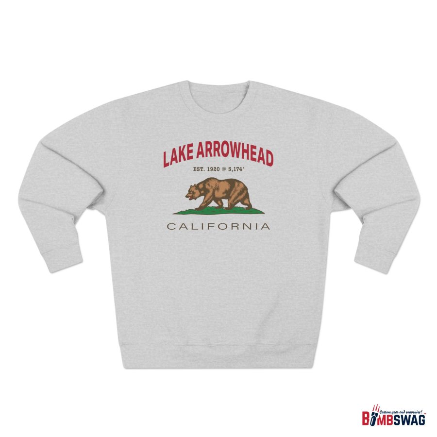 lake arrowhead premium california bear crewneck sweatshirt with est. date + elevation