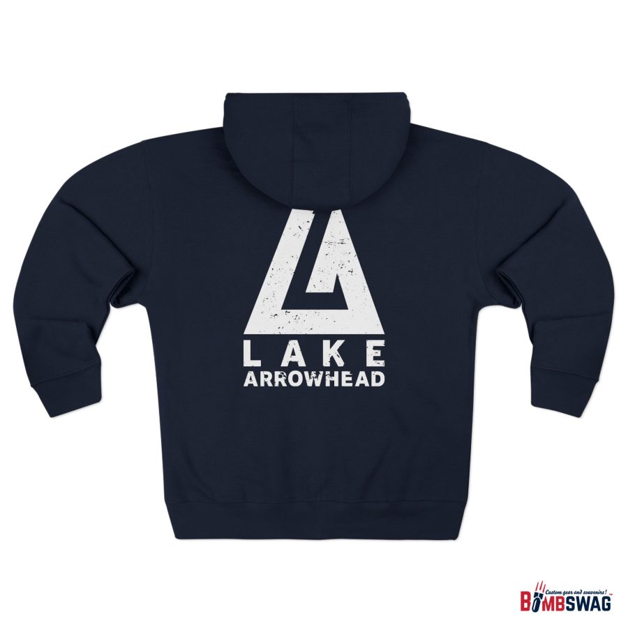 lake arrowhead premium zip hoodie with our official modern la mountain peak on the back