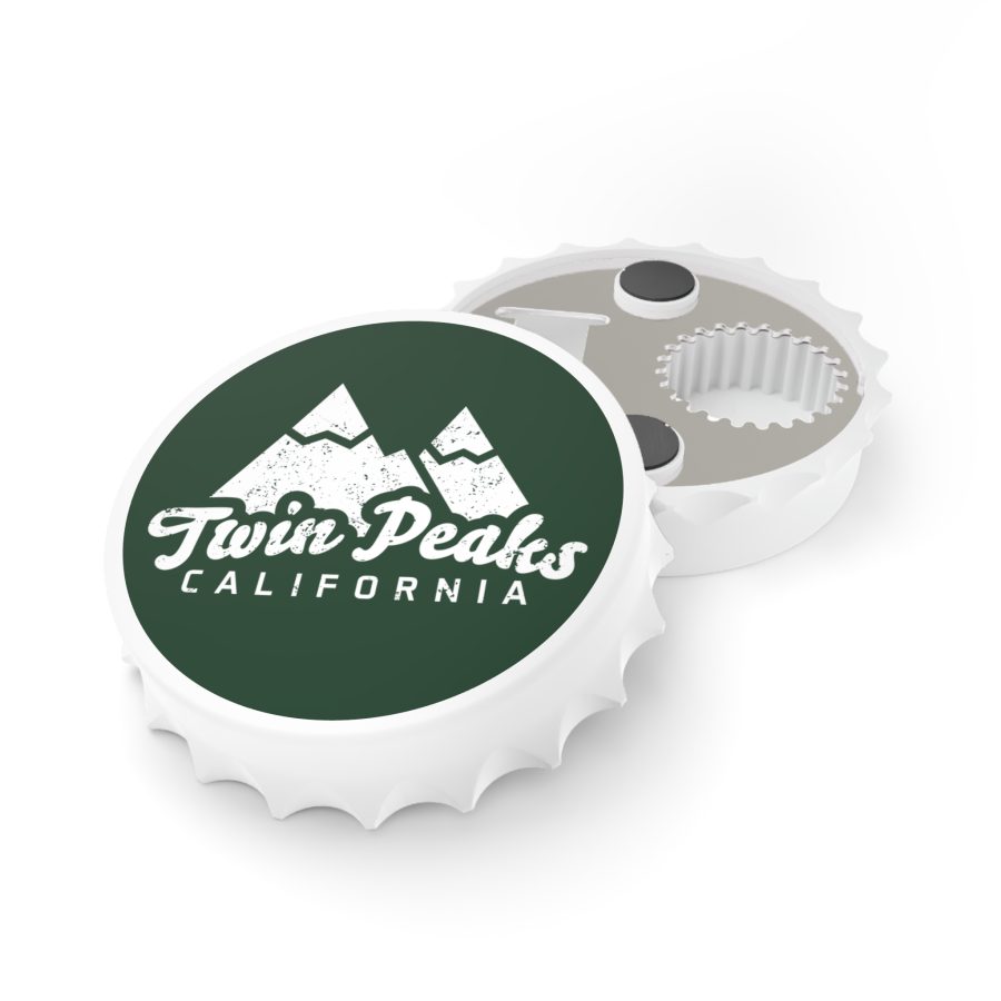 twin peaks bottle opener refrigerator magnet with our snow capped mountain peaks design