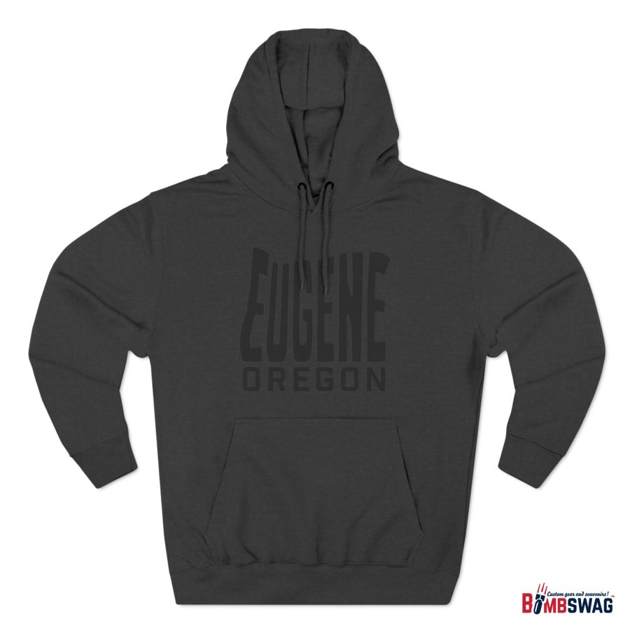 eugene oregon premium hoodie with custom state shaped typeface